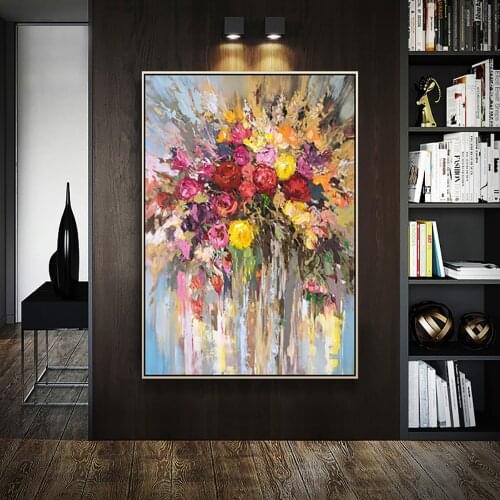 Handmade Oil Painting Canvas Abstract Oil Painting Modern Canvas Wall Art Living Room Decorative Flower Rose Painting