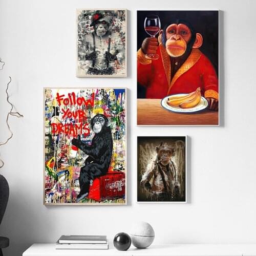 Graffiti Cute Monkey Canvas Painting Colorful Printed Poster and Prints Painting Wall Pictures For Living Room Home Decorations