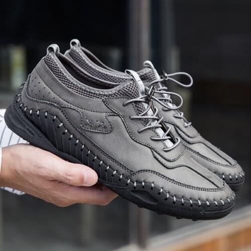 Large size leather shoes mens 2021 new casual lace-up breathable mens mens sneakers Handmade Men Casual Shoes