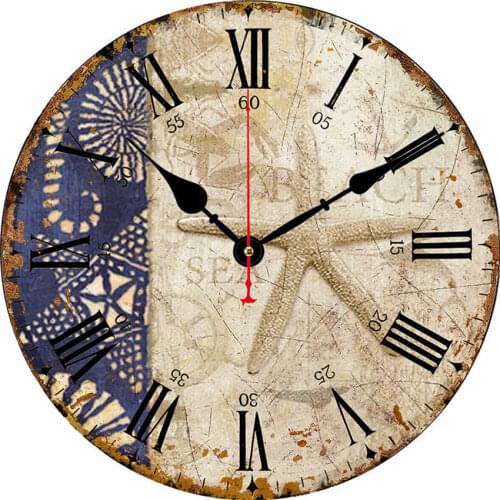 Retro Round Wall Clock Ocean Theme Decorative Wall Clocks Battery Operated Silent Desk Clock 16 Inch Non Ticking Silent Vintage