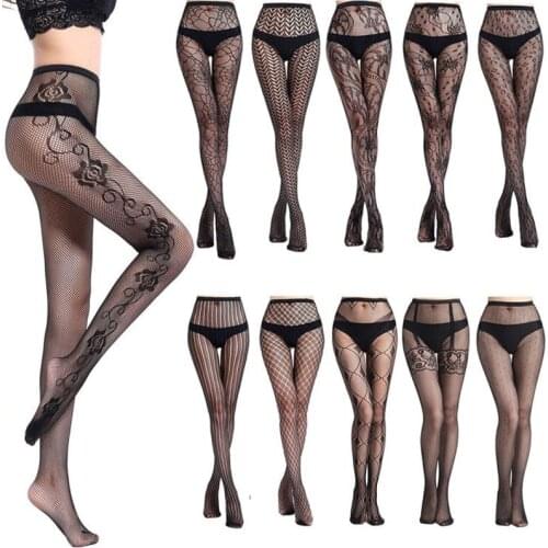 Hot Women Sexy Lingerie Stockings Garter Belt Fishnet Tights Transparent Pantyhose Thigh High Stripe Elasti Embroidery Stockings