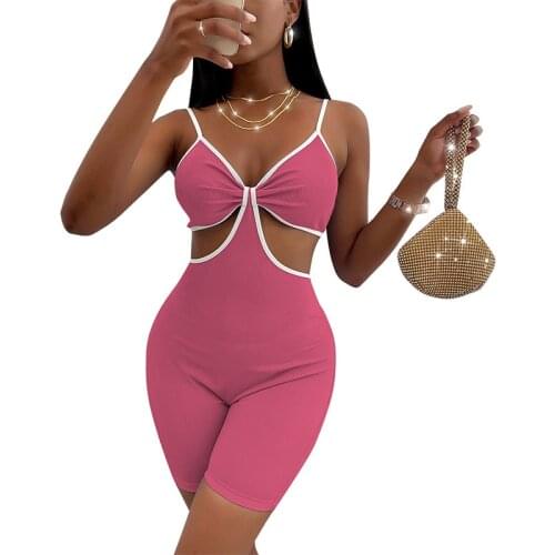 Fashion Elegant Commuter Sling One-piece Suit Women 2021 One Piece Outfit Short Jumpsuit Backless Bandage Streetwear Bodysuit