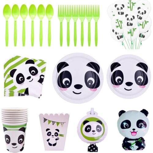Cartoon Panda Theme Birthday Party Paper Plates Cups Napkins Tablecloth Disposable Tableware Set Kid Party Decorations Supplies