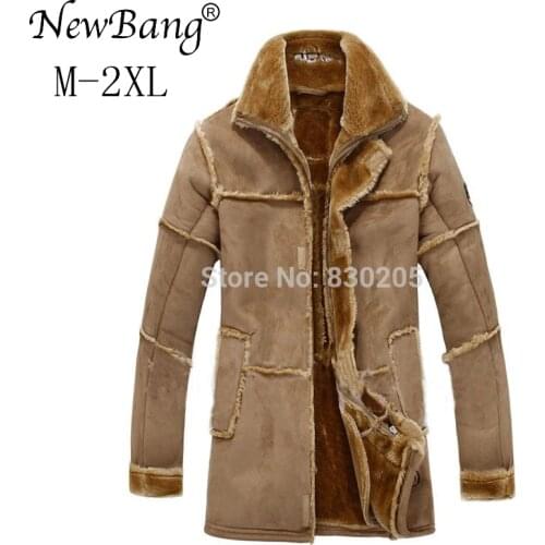 NewBang Brand Fashion Men Winter Leather Jacket Brown Leather Jacket Big Size Faux Fur Lined Coats Winter Faux Leather Jacket