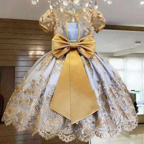 Flower Girls Party Dress Girl Princess Dress For Wedding Gown Bow Chilren Gorgeous Clothing Baby Kids Clothes 4-10Years Birthday