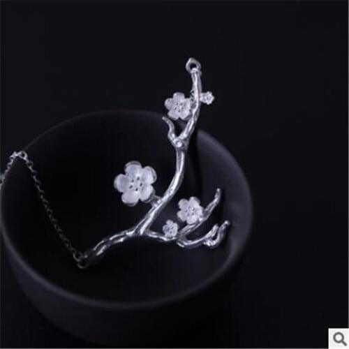 2020 New 2-Colors Plum Blossom Flower S925 Pendant Necklace Fine Jewelry For Women Wedding