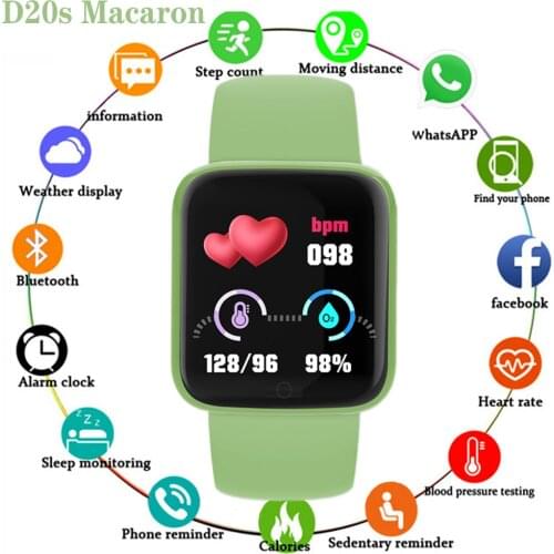 2021 New Macaron D20s Smart Watch Colorful Fashion Fitness Bracelet Tracker Heart Rate Monitor Pressure Bluetooth Smartwatch