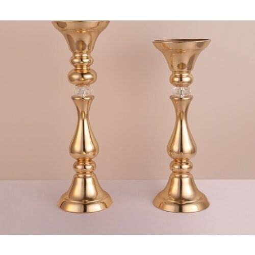 New Arrival Gold Flower Stand Metal Crystal Flower Vase 45cm 50cm Tall Wedding Decoration Centerpiece Head Table Decor
