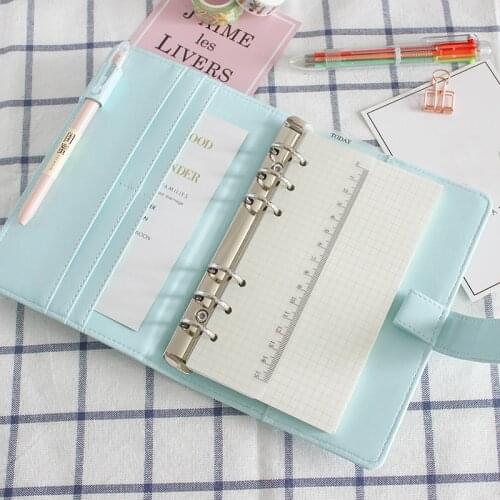 Cute A5/A6 Binder Leather Loose Leaf 6 Ring Spiral Notebook Cover Macaron Color Kawaii Stationery Planner Replacement Cover