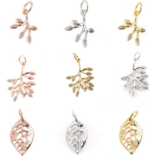 Charm Charms for Jewelry Making Supplies GoldLeaves Flowers Diy Earring Necklace Metal Copper Mosaic CZ Zircon Accessories