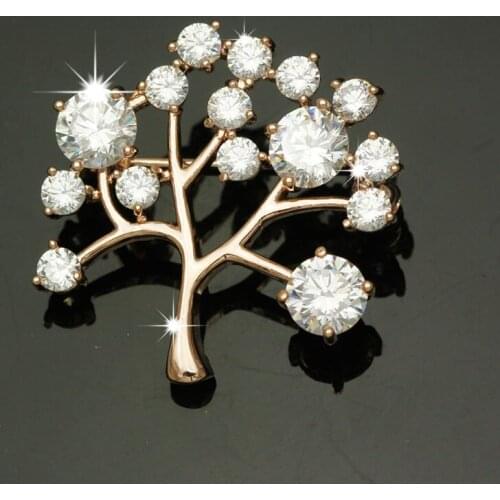 Wholesale CZ Crystals Love Tree of life Gold Collar Pin Brooch For Women Fashion Pin Brooch Ornament Jewelry