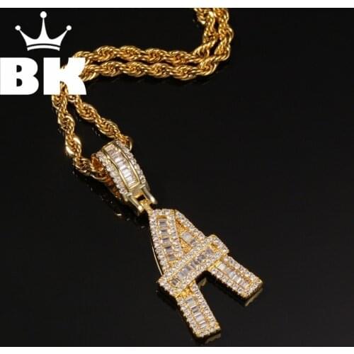 THE BLING KING Baguettecz Letter Custom Initial Letter Pendant Necklace Iced Out Cubic Zirconia Mens Women Jewelry