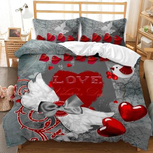 Love Heart Duvet Cover Luxury Bedding Set Single Romantic Quilt Covers 2/3PCS Bedclothes For Adults Bedroom Decoration
