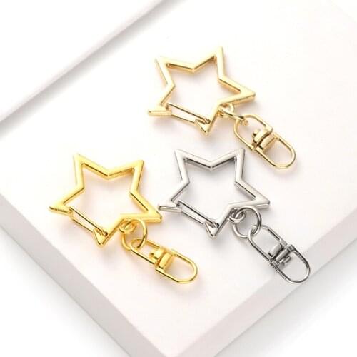 50pcs New Cute Star Pentagram Hollow Key Chain Key Ring Keychain DIY Accessories Lobster Clasp Jewelry Making Findings
