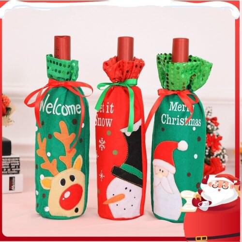 Christmas Decorations Santa Claus Wine Bottle Covers Snowman Champagne Gifts Bags Sequins Xmas Home Dinner Party Table Decors