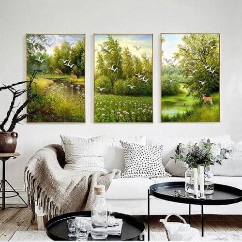 Nordic Simple Wall Art Poster Canvas Painting Modern Forest Lawn Landscape Painting Picture Home Decoration Living Room Mural