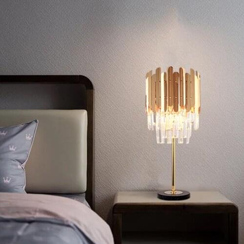 Modern Simplicity Bedroom Lights Atmosphere Gorgeous Crystal Desk Lamp European Style Design Stainless Steel Gold Study Lamp