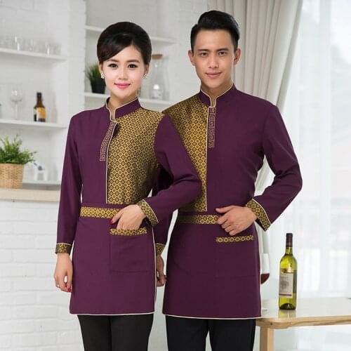 Restaurant Waitress Uniforms Autumn Winter Long Sleeve Workwear Hotel Western-style Food Clothing with Apron for Women Men