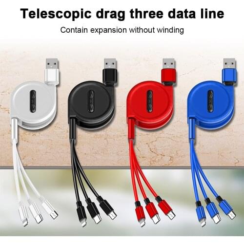 FLOVEME One Drag Three Data Retractable Cable For iPhone 12 7 8 Type-C Android Universal Three-in-one Fast Charging Cable 2.4A