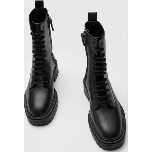 Custom High-quality Leather Motorcycle Knight Boot 2021 Winter Lace-up Platform Martin Boots Flats Shoes Woman Botas De Mujer