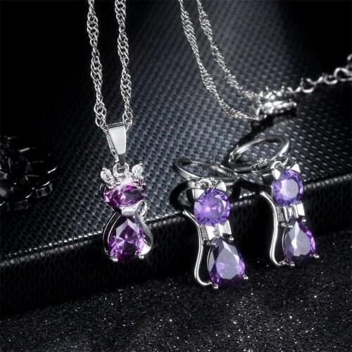 Jewelry Sets For Women Cat Necklace Earrings Two Piece Jewelry Set Simple Zircon Set Gifts Wedding Engagement Accessories