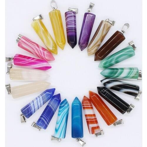 Z ¡Oferta! 20 Uds Fahsion colgantes de piedra Natural mezcla aleatoria de ágatas, puntos de ónix, dije hexagonal, envío directo