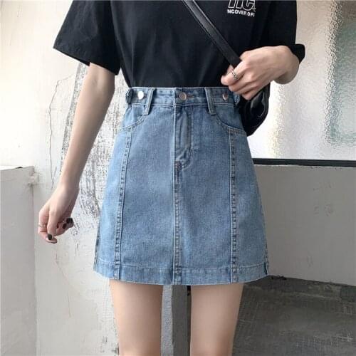 #0220 Summer 2021 Mini Skirt Woman Short High Waist Plus Size Jeans Skirt 4XL 5XL A-line Denim Skirt For Women Korean Style