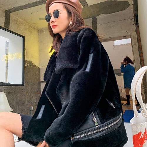 Vogue New Locomotive Real Natural Wool Winter Jacket Women Coat Double-faced Fur Genuine Leather Warm Fashion Outerwear New