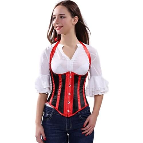 Women sexy black and red striped halter corset and bustier tops overbust corset plus size underbust corset vest s-6xl