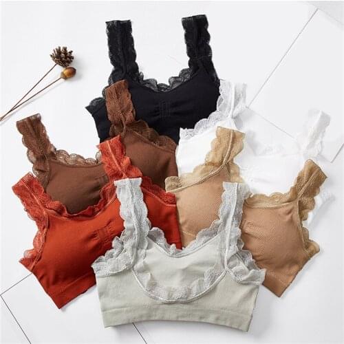 Women Underwear Seamless Bra Women Cooling Gathers Shock-proof Pad Wireless Soft Intimate Vest-style Lace Beauty Back