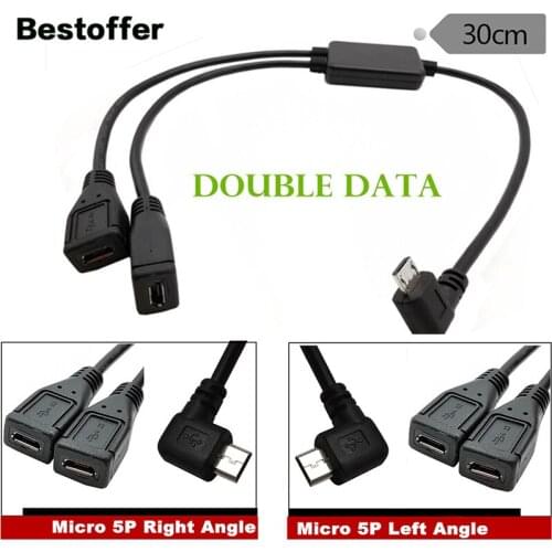 0.3 Meters 1 in 2 Dual Data Chip Micro 5P to 2*Micro 5P Male to Female Charging Extension Cable