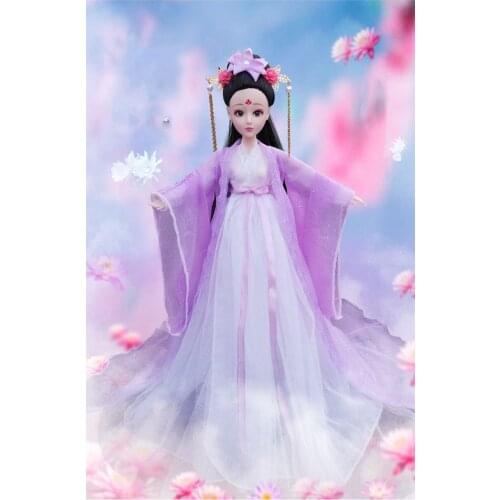 1/6 Scale 30cm Ancient Costume Hanfu Dress Long Hair Fairy Princess Barbi Doll Joints Body Model Toy Gift For Girl C1242D