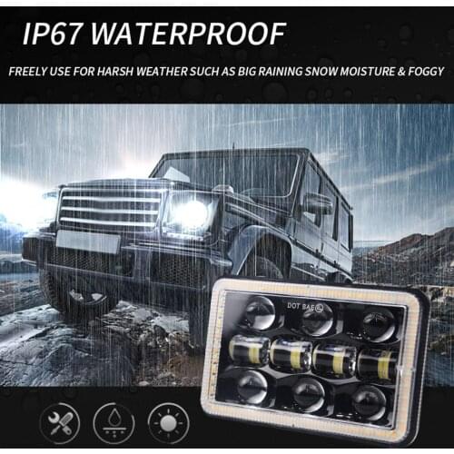 1PCS Car LED Headlight 5in 300W Square Headlamp Bright H4 Plug Replacement for Jeep Wrangler Land Rover Defender Hummer