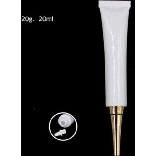 20G BB Cream Packaging Tube with Tip Lid Gold Color, Hand Cream Gel Packaging White Plastic Hose Soft Bottle, 100pc/Lot