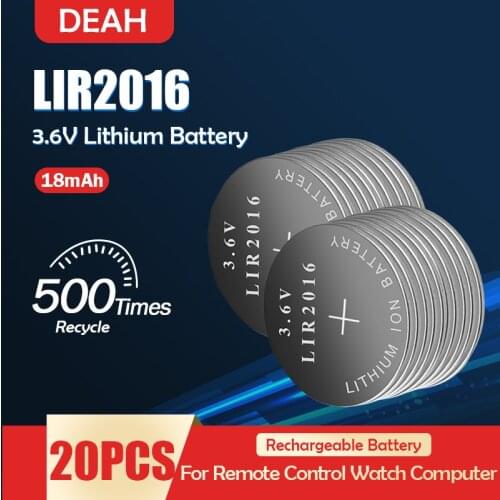 20PCS LIR2016 LIR 2016 3.6V Rechargeable Lithium Battery For Watch Remote Control Toys Button Battery Replace CR2016 LM2016