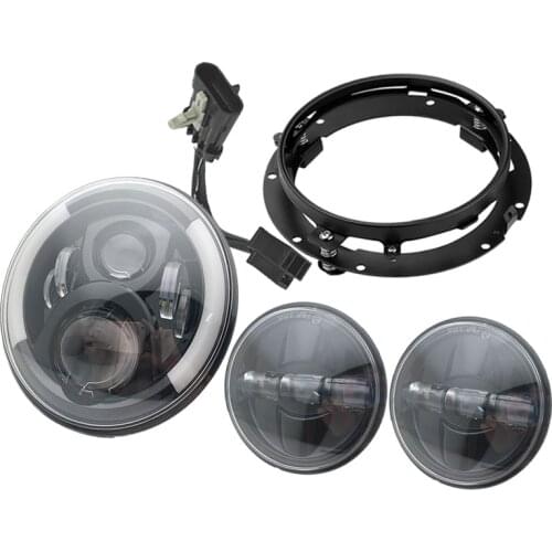 7 Inch Chrome for LED Headlight+ 2x 4-1/2" Chrome Fog Light Passing Lamps for Motorcycle Headlamp