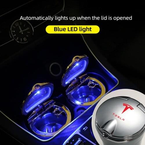 For Tesla model 3 X Car accessories New fashion car LED car ashtray office blue light LED easy to clean ashtray decoration