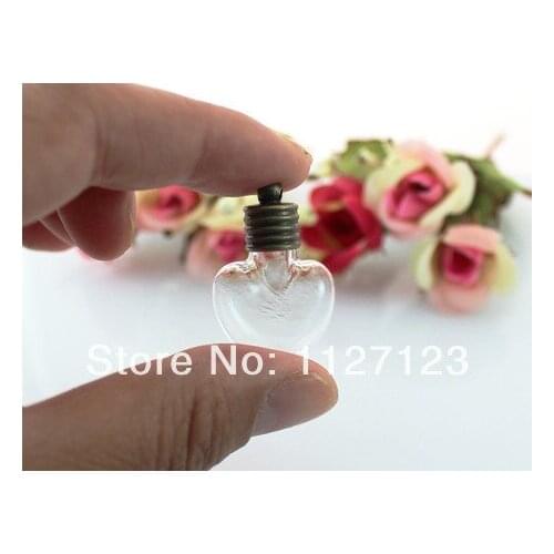 Free ship!!!20sets 28x22mm flat heart-shaped Wishing Bottle pendant/glass vial pendant +bronze cap