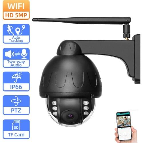 CCTV Wirless Wifi PTZ IP Security Camera 5MP Outdoor Waterproof Street Auto Tracking Wifi Dome Surveillance Camera ONVIF H.265