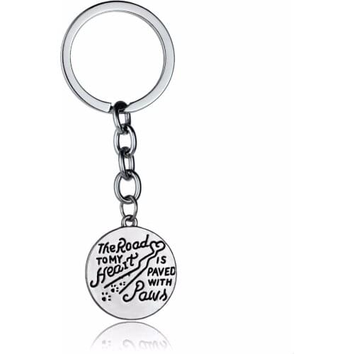 12PC/Lot Road To My Heart Is Paved With Paws Keychain Pet Prints Animals Lovers Keyring Women Men Key Chains Rings Bags Keyfob