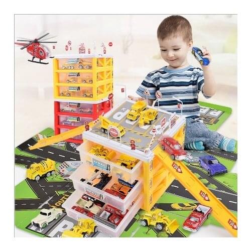 Childrens Multi-layer Track Car Model with Receiving Box Parking Map Alloy Car Toy Set