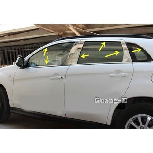 For Mitsubishi ASX 2013 2014 2015 Car Styling Stick Stainless Steel Glass Window Garnish Pillar Middle Column Trim Hood