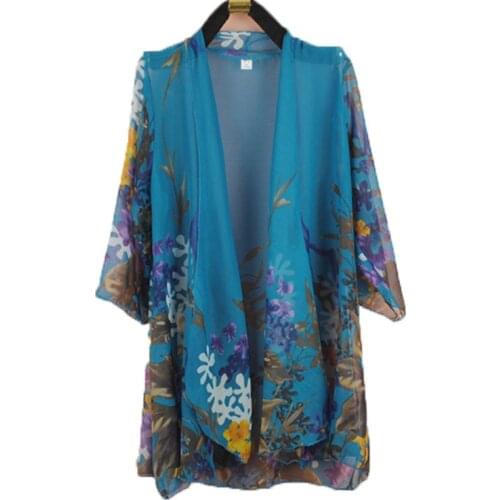 Elegant Women Thin Coat Cardigan Summer Plus Size Loose Chiffon Printed jacket Female Windbreaker Sun protection clothing shawl