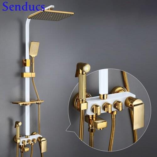 Electroplated Silver White Gold Matte Black Hot Cold Thermostatic Bathroom Shower System Wall Mounted Brass Core 3 Functions