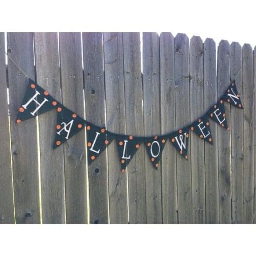 Hot halloween decoration burlap banner handcraft handmade photo props black background burlap orange polka dots flag hanging