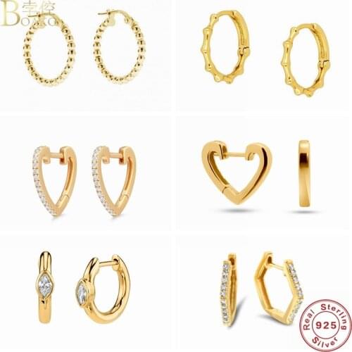 Boako S925 Sterling Silver Love-Heart Crystal Hoop Earrings Middle Circle Huggies Earring for Women Piercing Pendientes Jewelry