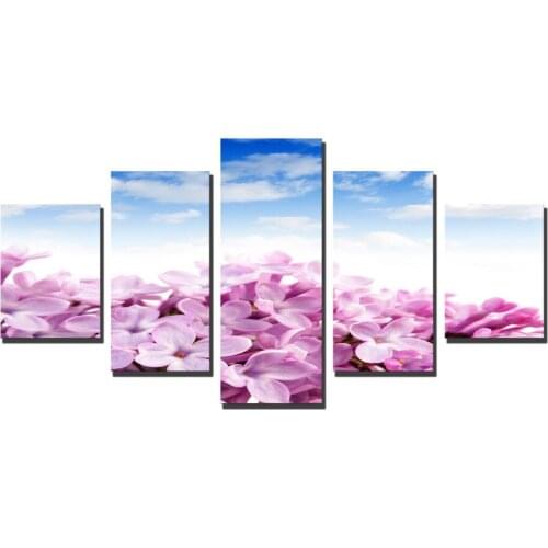 Pink Flowers Painting Canvas Wall Art Picture Print for Home Decoration Living Room Photo 5 Panels Gift Decoration Canvas Art