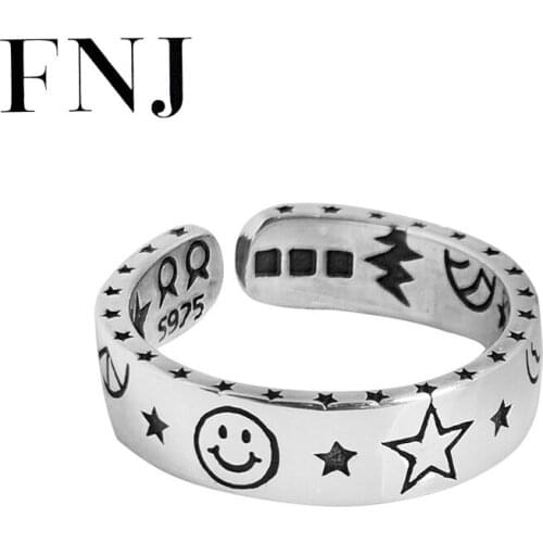 FNJ Smile Rings 925 Silver Adjustable Size Open Popular S925 Solid Silver Ring for Women Jewelry Fine