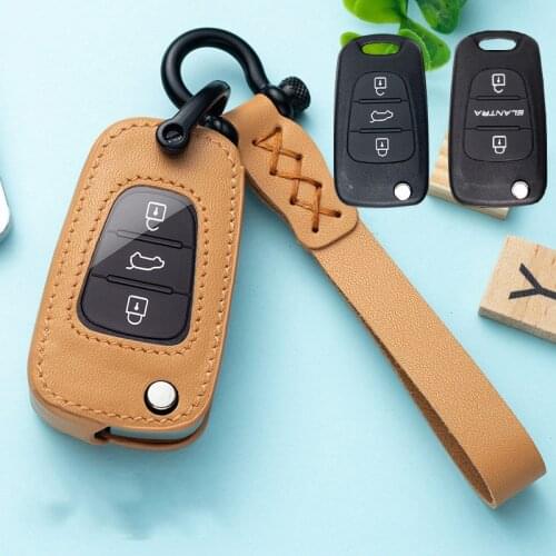 Leather Car Key Cover Case Chain Protection For Hyundai i20 i30 i40 IX25 Creta IX35 Elantra Accent For Kia K2 K5 Rio Sportage