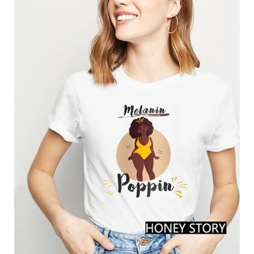 Cute Black Girl Graphic T Shirt Melanin Poppin Letters Print Tshirt Women Vogue White Female T-Shirt Girls Cartoon Tops